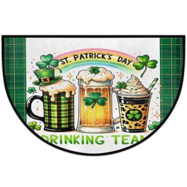 Imagem de Tapete de porta meio redondo, dia de São Patrício, antiderrapante, absorvente, semicírculo, tapetes laváveis, meia lua, tapetes para ambientes internos, pátio, cozinha, banheiro, entrada, lareira