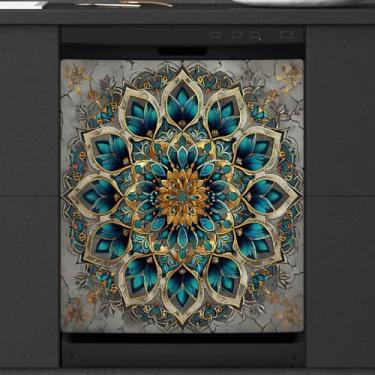 Imagem de Capa magnética para lava-louças, capa magnética étnica vintage mandala para decoração de lava-louças, capa magnética para porta de lava-louças, decalque para cozinha, eletrodomésticos, 58 x 66 cm