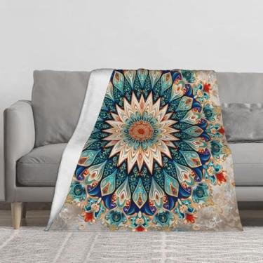 Imagem de Cobertor macio e leve aconchegante mandala flor étnica colorida cobertores decoração de casa presentes de festival para mulheres e homens, cobertor de flanela felpudo para cama, sofá, acampamento e