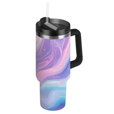 Imagem de SEHANY Copo colorido com padrão de mármore de 850 g com tampa e canudo, aço inoxidável de vácuo duplo isolado garrafa de água esportiva suporte para copo de café de viagem à prova de vazamento para