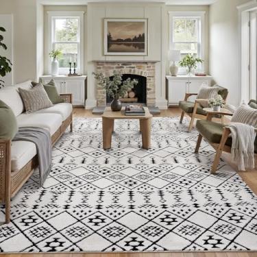 Imagem de WondRg Tapete Boho 20 x 25 cm preto felpudo decoração moderna tapete para sala de estar neutro marroquino macio tapete grande para quarto, dormitório, casa, escritório, sala de jantar, cozinha