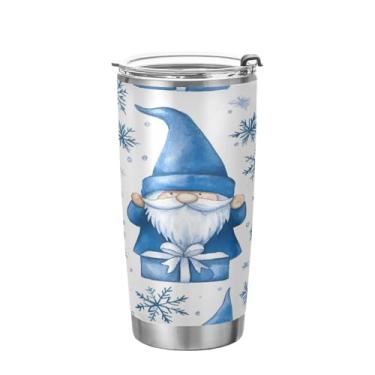 Imagem de KEEPREAL Gnomos aquarela flocos de neve copo de aço inoxidável com tampa, frasco de viagem de parede dupla isolado a vácuo de 590 ml para bebidas quentes e frias, copo de café e gelo #250