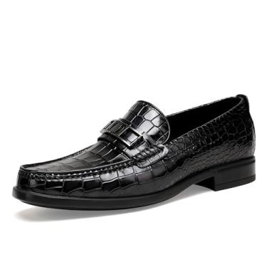 Imagem de BILLION VICTOR Mocassins masculinos sem cadarço, sapatos formais de couro com estampa de crocodilo, Preto, 40