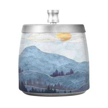 Imagem de SEHANY Cinzeiro Majestic Mountain Peak com tampa para cigarros, à prova de vento, sem fumaça, aço inoxidável, cinzeiros para uso interno e externo, grande, inodoro, para fumantes, decoração de