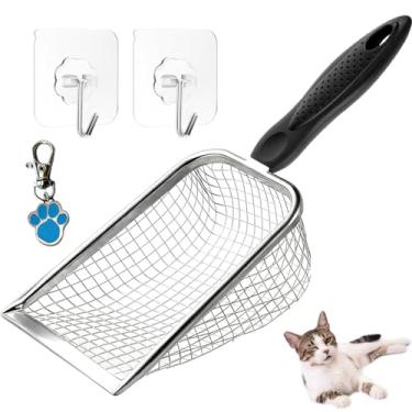 Imagem de Colher de areia para gatos, colher de areia para caixa de areia de aço inoxidável para gatos, colher de areia resistente, colher de areia para gatinhos com cabo longo, peneira profunda para todos os