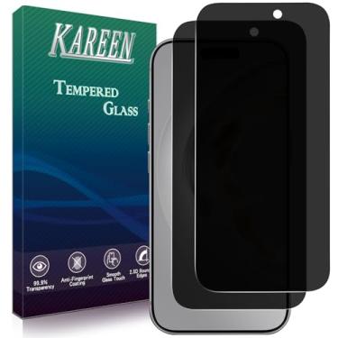 Imagem de KAREEN Pacote com 2 protetores de tela de privacidade para iPhone 17 Pro de 6,3 polegadas, antiespião, película de vidro temperado privada, dureza 9H, fácil de instalar, sem bolhas, compatível com