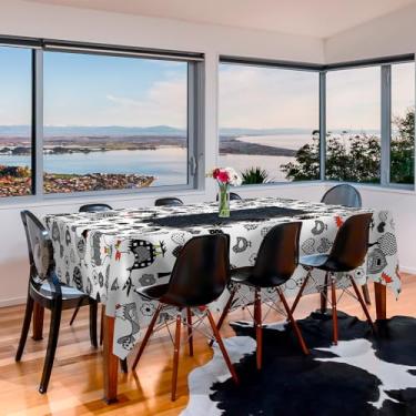 Imagem de Toalha de Mesa Plástica Térmica Impermeável para 4 6 e 8 Lugares Toalha Retangular Antiderramamento para Cozinha e Sala (CHICKEN,8 Lugares)