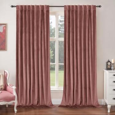 Imagem de BGment Cortinas de veludo 203 cm para sala de estar, cortinas de veludo rosa rosa empoeirado, isolamento térmico, à prova de som, escurecimento de quarto, cortinas luxuosas com aba traseira e bolso