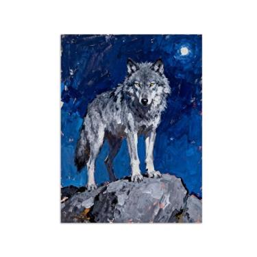 Imagem de Animais Pintura Arte Parede - Lobo Luar - Impressões em tela - Moderno Colorida Pôster para decoração sala de estar 40x50cm Sem Moldura