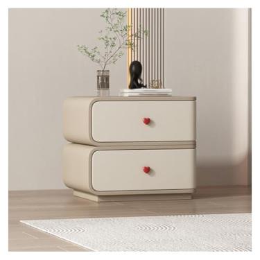 Imagem de SPXMQSS Mesa de cabeceira com 2 gavetas de armazenamento, mesa de cabeceira de madeira maciça, sem necessidade de montagem, mesa lateral para quarto, sala de estar, 45 x 40 x 48 cm, marrom, branco