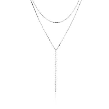 Imagem de Lariat Colar de prata para mulheres, colar longo da moda, colar delicado com pingente de ouro rosa/prata Y 14 k em forma de Y, colar com pingente de gota simples de zircônia cúbica, colar de estrela