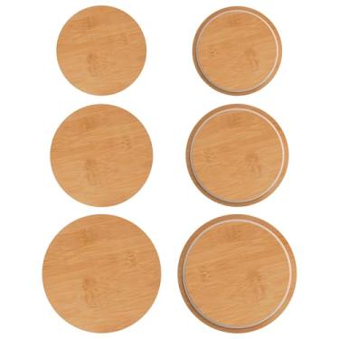 Imagem de Linkidea 6 peças de tampas redondas de substituição de madeira com anel de silicone, tampas de vedação herméticas para potes de vidro, recipientes, armazenamento de alimentos, compatível com Pyrex