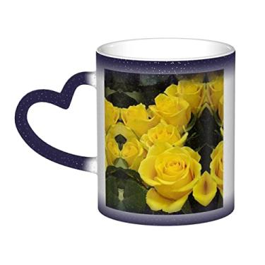 Imagem de Yellow Roses Divertida Xícara de Café Mágica, Sensível ao Calor, Mudança de Cor, Copo de Cerâmica 12 Oz, Para Café/Chá/Leite/Cacau, Para Adolescente/Aniversário/Festival/Presentes
