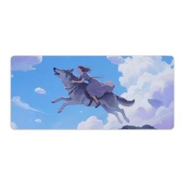 Imagem de HouLaiZhe Tapete de mouse grande anime menina e lobo cruz para jogos base de borracha antiderrapante tapete de mesa laptop acessórios de computador suprimentos bloco de escrita para escritório casa 40