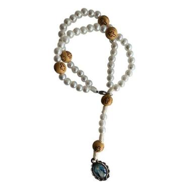 Imagem de 12 Pulseiras Terço São Bento Madeira e Pérola - SJO Artigos Religiosos