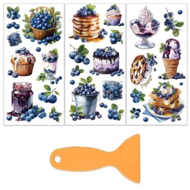 Imagem de OLYCRAFT 3 peças/conjunto de adesivos de transferência de mirtilo para móveis e artesanato 15 x 30 cm adesivos de transferência para decoração de móveis com 1 raspador para copos de vidro, armários
