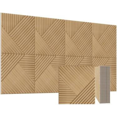 Imagem de BTDVR Pacote com 8 painéis de parede acústicos grandes, painéis de parede autoadesivos à prova de som 240 x 120 cm - Tamanho total (tamanho único 60 x 60 cm) Painéis de som decorativos de impressão de