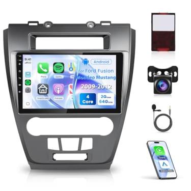 Imagem de Rádio estéreo para carro Android 2 + 64 G para Ford Fusion Mondeo Mustang 2009-2012 com Carplay sem fio Android Auto, unidade de cabeça de tela sensível ao toque de 10,1 polegadas com espelho