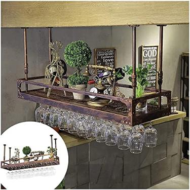 Imagem de Prateleiras de vinho de teto, suporte de taça de vinho suspenso, suporte de vinho rústico de ferro montado na parede, prateleira de armazenamento de decoração para bares/casa/restaurantes/cozinhas
