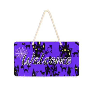 Imagem de Burbuja Placa de boas-vindas de casas assombradas para porta da frente, placa de boas-vindas de PVC para decoração de férias de casa de fazenda, 15 x 28 cm
