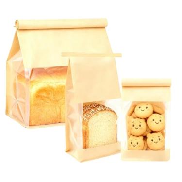 Imagem de Allyix 50 sacos de papel para biscoitos, embalagem de biscoito de papel de vários tamanhos com trava de estanho, sacos de padaria com janela para lanche, cupcake, muffin, grão de café
