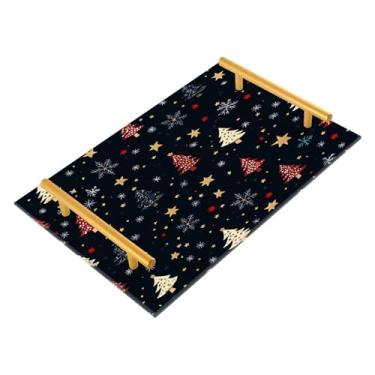 Imagem de CEBUGI Bandeja decorativa de mesa de centro de acrílico para árvore de Natal, bandeja otomana com almofada antiderrapante, bandeja de servir com alças douradas para banheiro, sala de estar, 20 x 30 cm