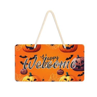 Imagem de Burbuja Placa de boas-vindas de abóboras de Halloween para porta da frente, placa de boas-vindas de PVC para decoração de férias de casa de fazenda, 15 x 28 cm