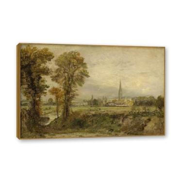 Imagem de NHLDZYH Moldura de Teca. John Constable - (paisagem 57), quadro de tela de romance inglês, paisagem atmosférica, arte de parede com moldura para biblioteca ou sala. 60x90cm