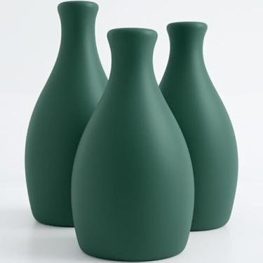 Imagem de Kit Trio 3 Vasos Decorativos Cerâmica Enfeite Decoração Elegante Casa Rack Conjunto Decorado Loja Estante Sala Cozinha(VERDE)