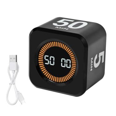 Imagem de Luocute Cubo de Temporizador Visual, Temporizador de Sensor de Gravidade Com Função de Memória de Contagem Regressiva Personalizada, para Cozinhar, Estudo de Trabalho Em Sala de Aula e (Preta)