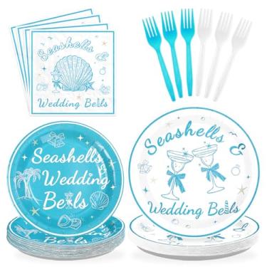Imagem de 96Pcs Seashells and Wedding Bells Party Supplies Last Toast on the Coast Party Plates and Napkins Disposable Coastal Beach Bachelorette Tableware Set for Beach Theme Wedding Decorations Serves 24