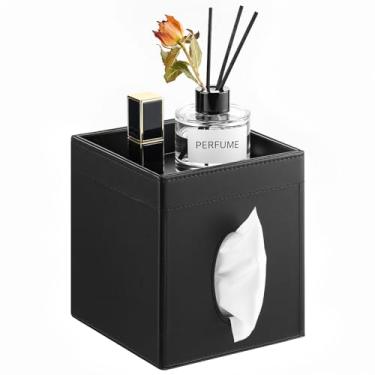 Imagem de Luxspire Capa quadrada para caixa de tecido, capa quadrada de couro PU com bandeja de armazenamento, suporte de caixa de lenços, capa de caixas de cubo de lenços para sala de estar, quarto, bancada