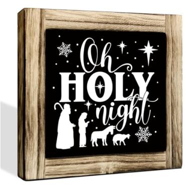 Imagem de Presente de placa de madeira de Natal, placa de Oh Noite Santa, placas de caixa de madeira, decoração de mesa, decorações rústicas para quarto, sala de estar, decoração de casa de fazenda, presentes