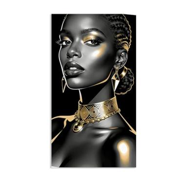 Imagem de Impressões de meninas negras para decoração de parede, pintura de mulher dourada, arte elegante de mulher negra, arte de parede afro-americana para sala de estar, banheiro, decoração de casa, pôster