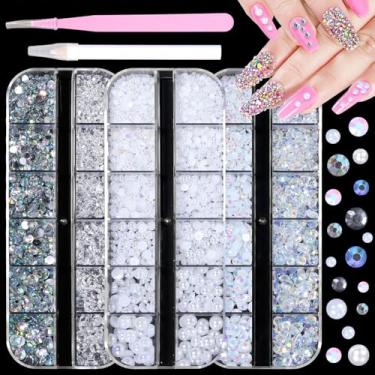 Imagem de Kit de 4000 peças de pérolas e pedras preciosas, strass de geleia plana de 3/4/5 mm, pérolas de unhas de 2 a 6 mm para artesanato DIY, canecas, garrafas, copos, roupas, maquiagem, manicure