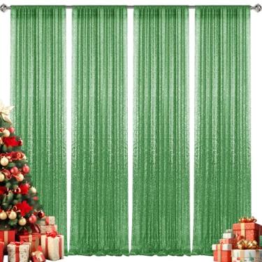 Imagem de 2 x 2,5 m - 4 peças de painéis de cortina de lantejoulas verdes grama, cenário fotográfico, cortinas com glitter, fundo de tecido para decoração de festa de casamento de Natal