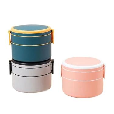 Imagem de Marmita portátil de duas camadas anti-vazamento e compatível com micro-ondas função térmica(redondo,azul)