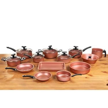 Imagem de Conjunto de Panelas Antiaderentes Teflon com Tampas de Vidro – Jogo 13 Peças Completo(Super rosé)