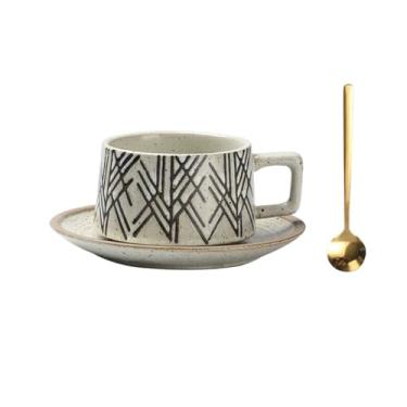 Imagem de Caneca de chá Xícara de café cerâmica comercial com leite, chá, aveia, retrô, restaurante, prato, colher, conjunto Xícaras de café