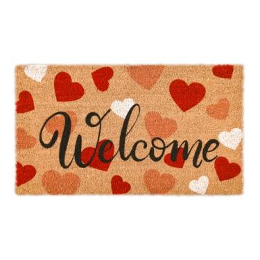 Imagem de Dreelcny Tapete de porta de entrada para o dia dos namorados, capacho de coco natural, bem-vindo ao ar livre