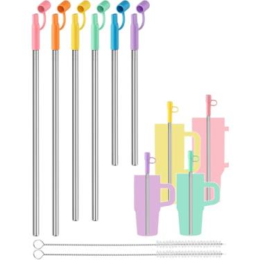Imagem de NiHome Conjunto de 6 canudos reutilizáveis antirrugas adequado para copos Stanley, canudos de aço inoxidável de 3 comprimentos com pontas de silicone adequado para 396.9 g 597.0 g 850.5 g 1,134 g