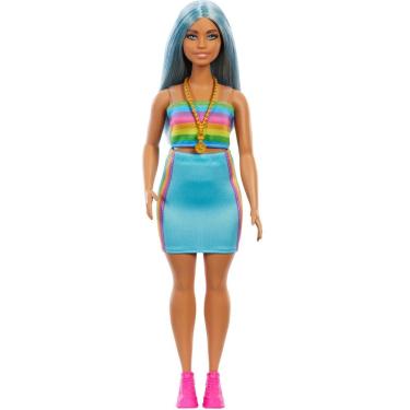 Imagem de Boneca Barbie Fashionistas Cabelo Azul Blusa Arco-Íris - Mattel