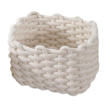 Imagem de KiBcsLic Cesto de vime trançado para mesa, organizador de objetos diversos, decoração para casa, cesto multiuso de corda trançada para maquiagem, organização, Branco