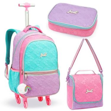 Imagem de Kit Escolar C/ 3 Peças Teen Adolescente Mochila de Rodinhas  Lancheira