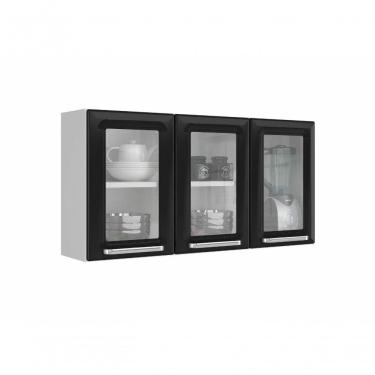 Imagem de Armario Aéreo Com Vidro Cozinhas Itatiaia Luce - 3 Portas - Preto
