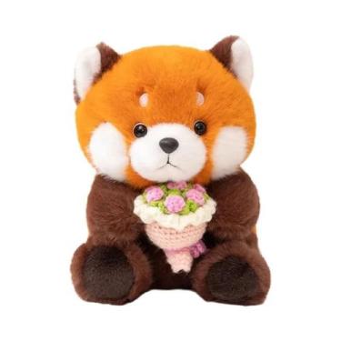 Imagem de Brinquedo De Pelúcia Panda Vermelho Raccoon, Fofo, Com Buquê De Flores