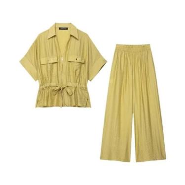 Imagem de Conjunto Feminino De Calça Pantalona E Camisa Casual De Manga Curta 2 