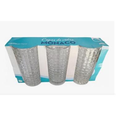 Imagem de Jogos de 3 Copos Altos de Vidro Mônaco Transparente 300ml Zein - ZEIN 