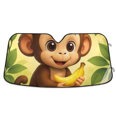Imagem de Protetor solar personalizado de macaco fofo para para-brisa de carro capa de para-brisa automotiva engraçada dobrável animal protetor solar P, 134,6 cm x 59,7 cm