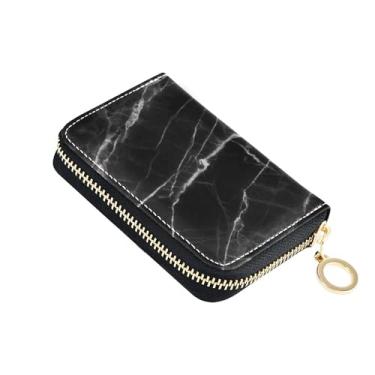 Imagem de Carteira de couro feminina com bloqueio de RFID, carteira de cartão de crédito, bolsa de moedas com zíper chique minimalista preta